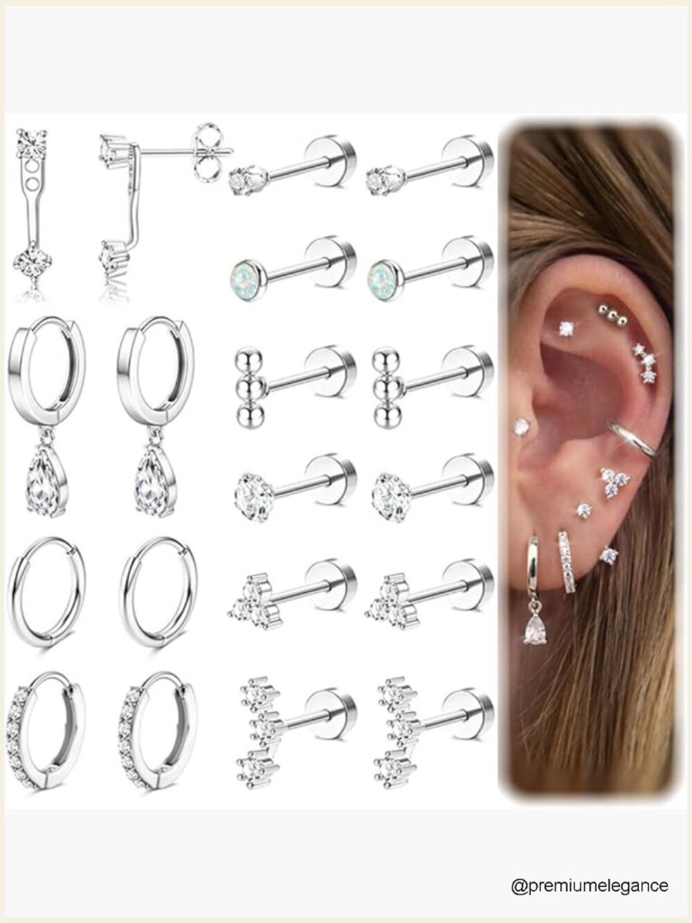Flat Back Earrings Set 14K Gold Plated Hypoallergenic 20G Surgical Steel Studs